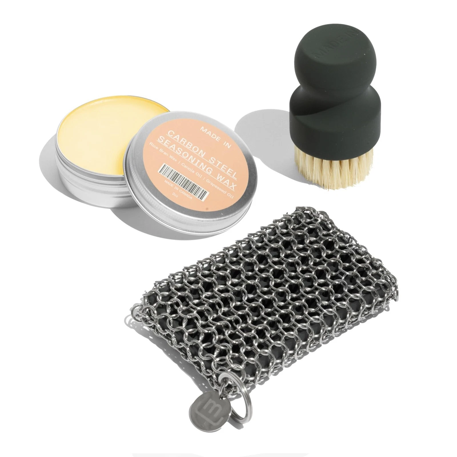 Made In Cookware - 3-Piece Carbon Steel Cleaning Set - Includes Chain Mail Scrubber, Cleaning Brush and Carbon Steel Seasoning Wax - Thumbnail 4