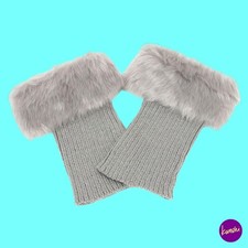 HUGESTORE Women's Boot Cuffs, Faux Fur Crochet Leg Warmers, Light Grey, One Size