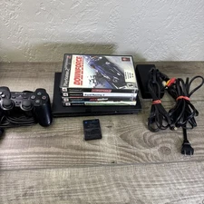 Sony PlayStation 2 PS2 Slim Black Console System Bundle SCPH-77001 W Cords Games