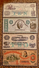 Lot of 4 Confederate States of America Bills $10,$5,$2 & $1