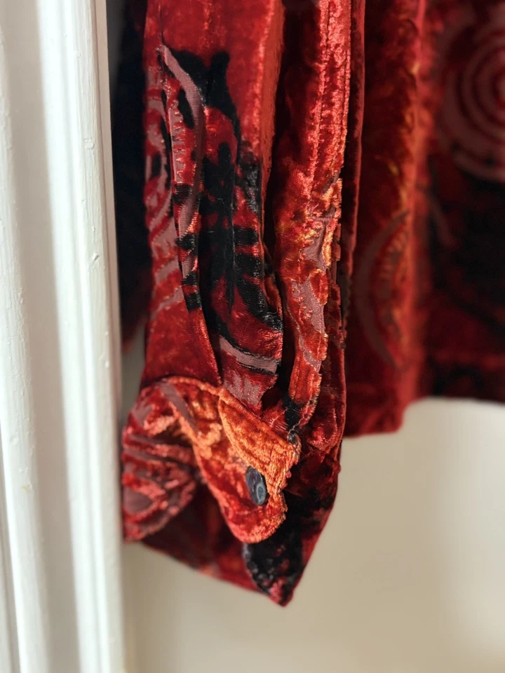 Blusa vintage Chico’s para mujer talla 2 grande roja Burnout mezcla de seda vanguardista años 90 Foto 3 de 4