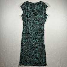 Lauren Ralph Lauren Dress Size 12 Women's Paisley Ruched Deauville Cafe Aqua