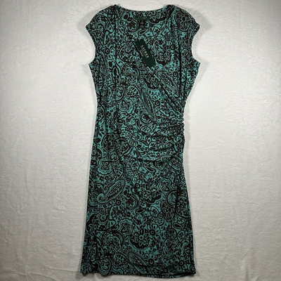 #ad Lauren Ralph Lauren Dress Size 12 Women#x27;s Paisley Ruched Deauville Cafe Aqua $54.99
