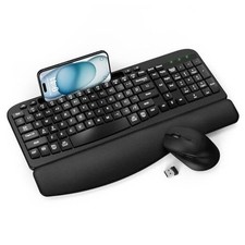 Wireless Keyboard and Mouse Combo, Wave Keys Full-Sized Ergonomic Black