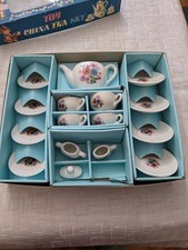 Vtg. 16pc Tiny Toy China Tea Set By Reeves in Original Box made in Japan, Floral