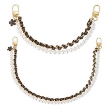 2Pcs 17.7''/10.2'' Pearl Purse Double Chain Extender Chain Coffee, Gold Chain