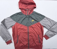 Nike Sportswear Windrunner Windbreaker Jacket Gray Red Nylon Soft Glanz Size L