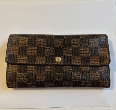 Louis Vuitton Damier Ebene Long Button Snap Leather Wallet