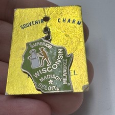 Vintage Wisconsin State Map Superior Madison Beloit Enamel Souvenir Charm