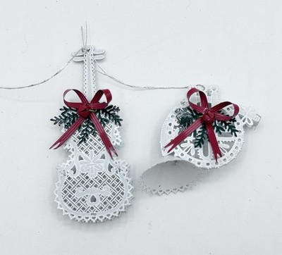 Vintage Winterlace White Metal Cutout Christmas Ornaments Instruments Lot of 2