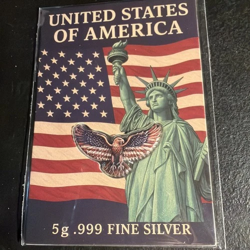 5 Gram .999 Fine Silver Bald Eagle Draped In American Flag Colorized