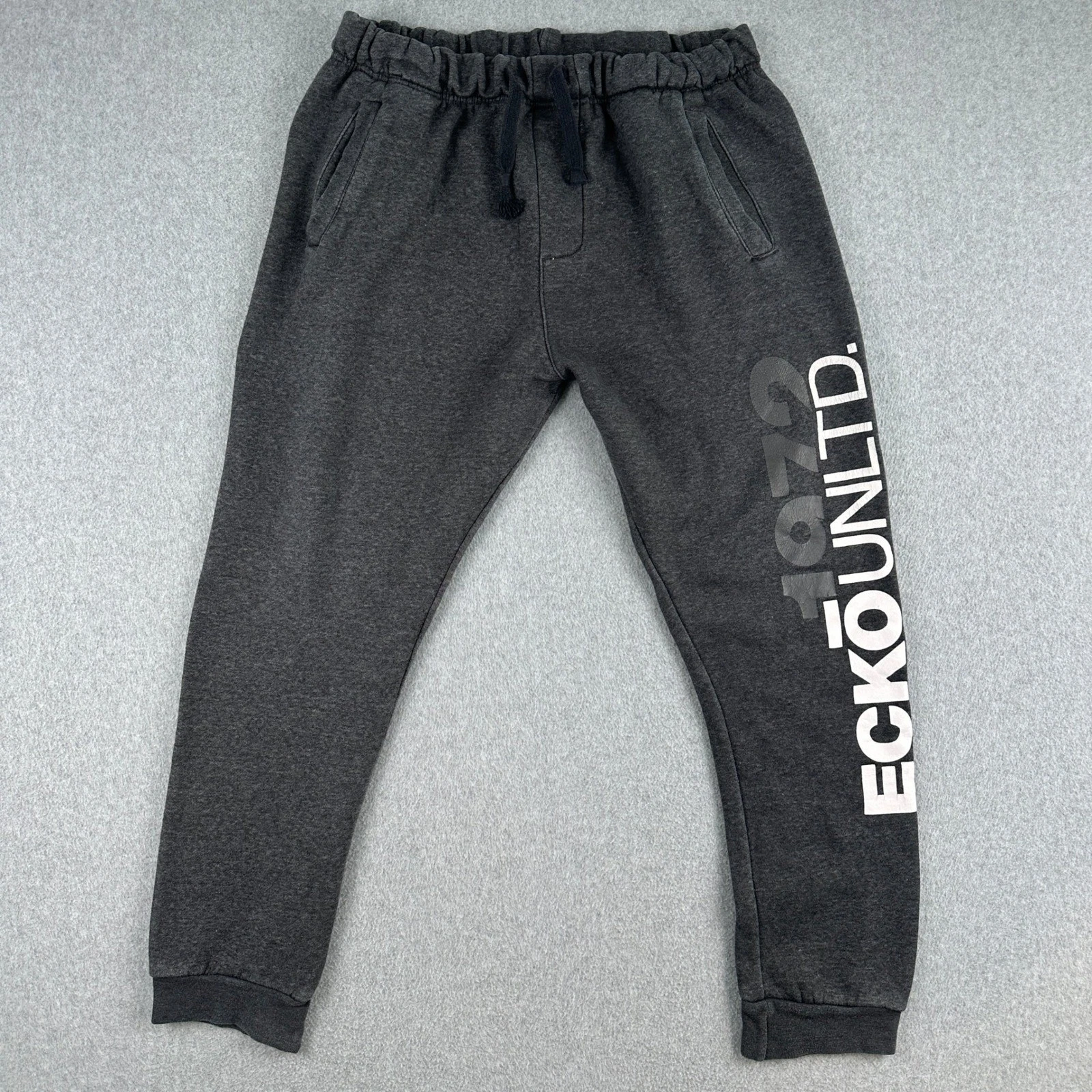 Ecko Unltd Sweatpants Mens XL Charcoal Gray Logo Graphic Joggers Fleece Hip Hop