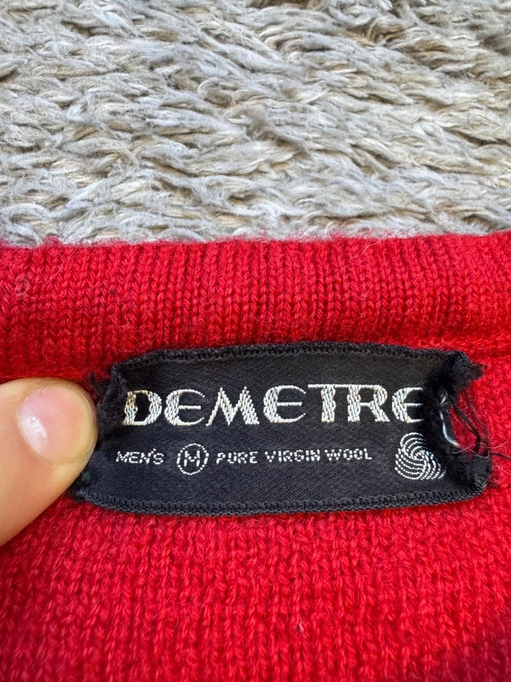 Vtg Demetre Sweater Men Medium Colorblock Virgin Wool Ski Crewneck Pullover - Image 3 of 4
