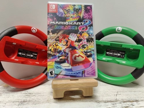 Mario Kart 8 Deluxe Nintendo Switch Lot Bundle with Hori Mario and Luigi Wheels