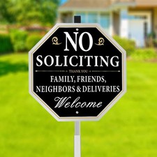 No Soliciting Sign for House with Stake, 10 x 10 Inches black