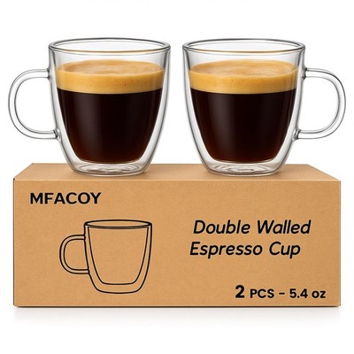 Double Wall espresso Cups set Insulated Glass Coffee Mug set Clear