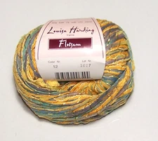 10 balls of Louisa Harding FLOTSAM Cotton Blend Ribbon Yarn #12 YELLOW SAGE BLUE