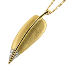 Tiffany & Co. K18YG/WG diamond pendant necklace feather - Auth free shipping fro