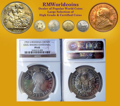 South Rhodesia 1953 Crown Superb Gem Proof,  NGC Prf 65,  Rare 1,500 Struck