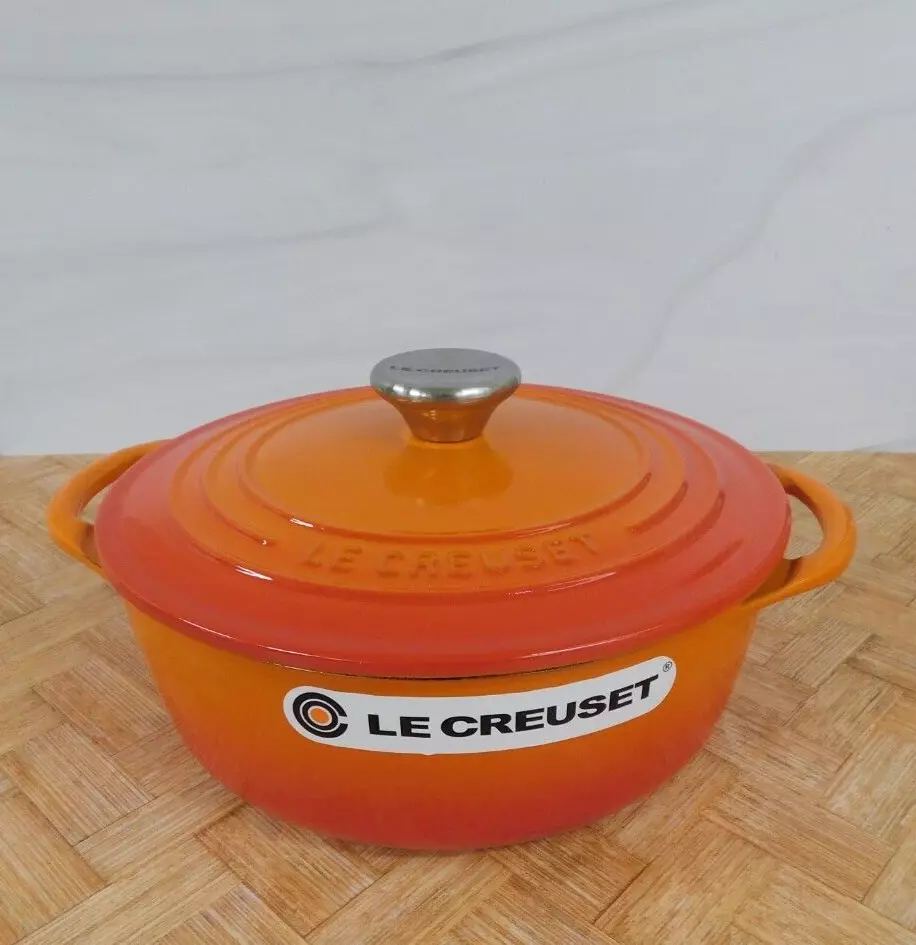 Le Creuset Cast Iron 2.75 Quart Shallow Round Dutch Oven, Flame - New - Image 2 of 4