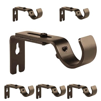 6 Pcs Adjustable Bronze Curtain Rod Brackets for 7/8 or 1 Inch Rods Heavy Duty