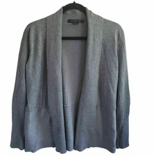 89th & Madison Womens Open Front Sweater Blazer Size L Gray Lagenlook Long Slv