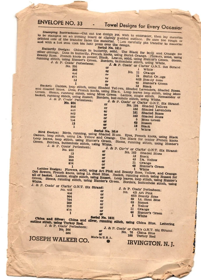 1930s Vintage Walker EMBROIDERY TRANSFER 33 His Hers China & Floral Sprays UNCUT - Image 2 of 3