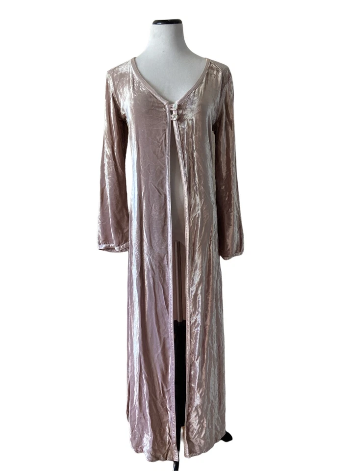 OUT OF XILE ROSE PINK VELVET EDWARDIAN INFLUENCE MAXI COAT DUSTER SIZE 10 M