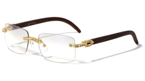 Herren rechteckiges Gestell klare Linse Designer randlose Brille Strass Brille - Bild 8 von 8