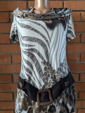 FRANK LYMAN Sz US 8/UK10 animal print stretch belted cowl neck blouse shirt top