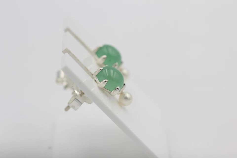 Campur Design 1,82 Carati Aventurin Perle Orecchini 925 Argento Acqua Dolce - Immagine 3 di 4