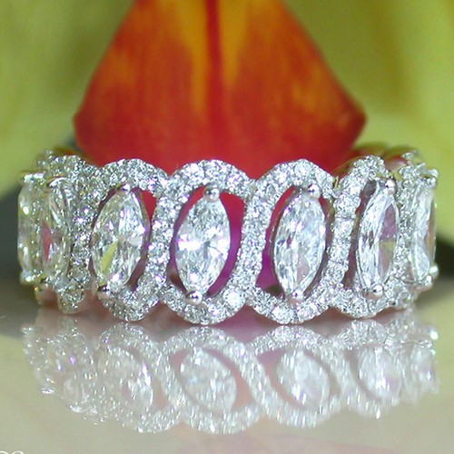 2ct Marquise e Rotondo Diamanti Finti Anello Eternity Fascia Argento Sterling - Foto 1 di 1