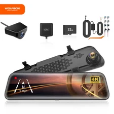 WOLFBOX 12"4k Dash Cam Mirror Dual Cameras Front and Rear View Free SD,W/WDR