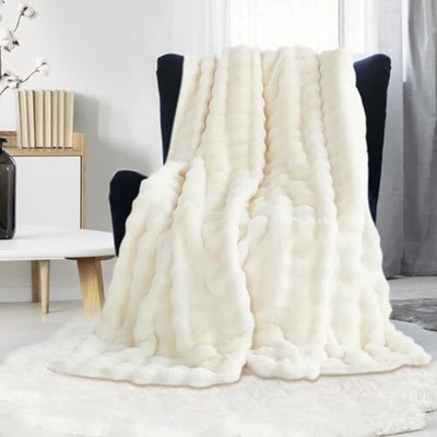 Couverture en peluche pour le canapé - Couverture en fausse fourrure de lapin su