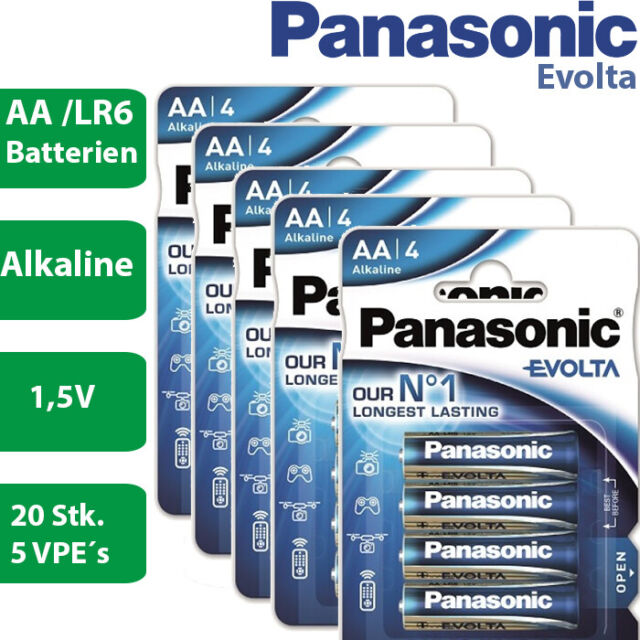 20 x Panasonic Alkaline Evolta AA MN1500 LR6 Mignon 1 5V - 5 x 4er Verpackung