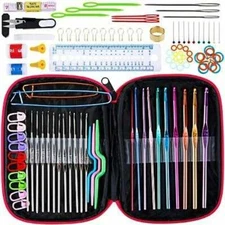 Crochet Hook Set 100 Pieces Yarn Knitting Needle Sewing Tools & Zipper Case Pick