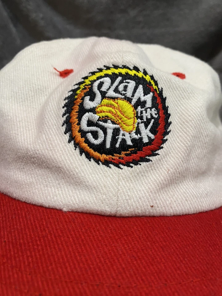 Sombrero Pringles Vintage “Slam The Stack” Bordado Dos Tonos Rojo Papá Sombrero Años 90 Foto 2 de 4