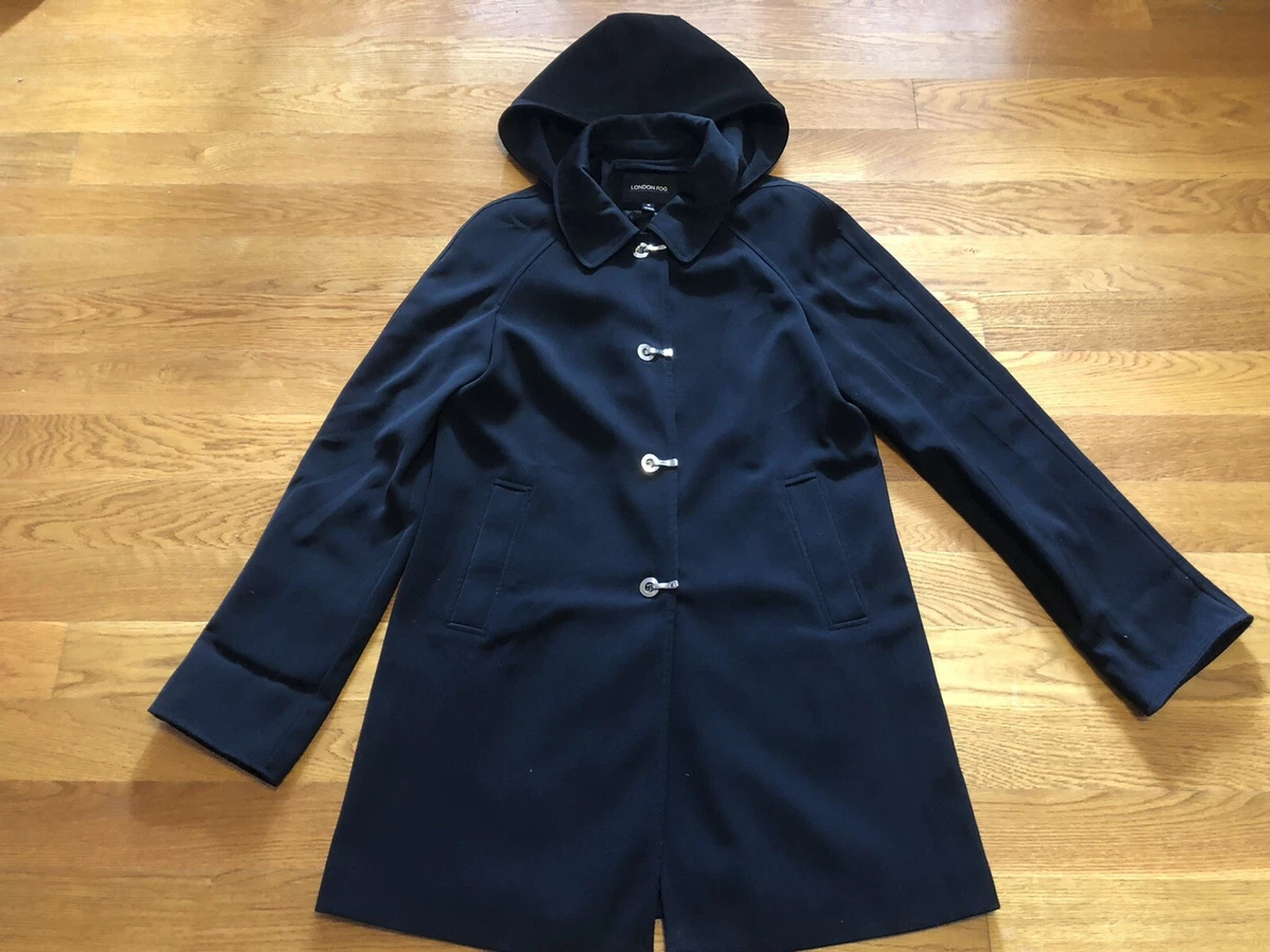 London Fog Size Medium Coat Womens Detachable Hood Silver Buttons