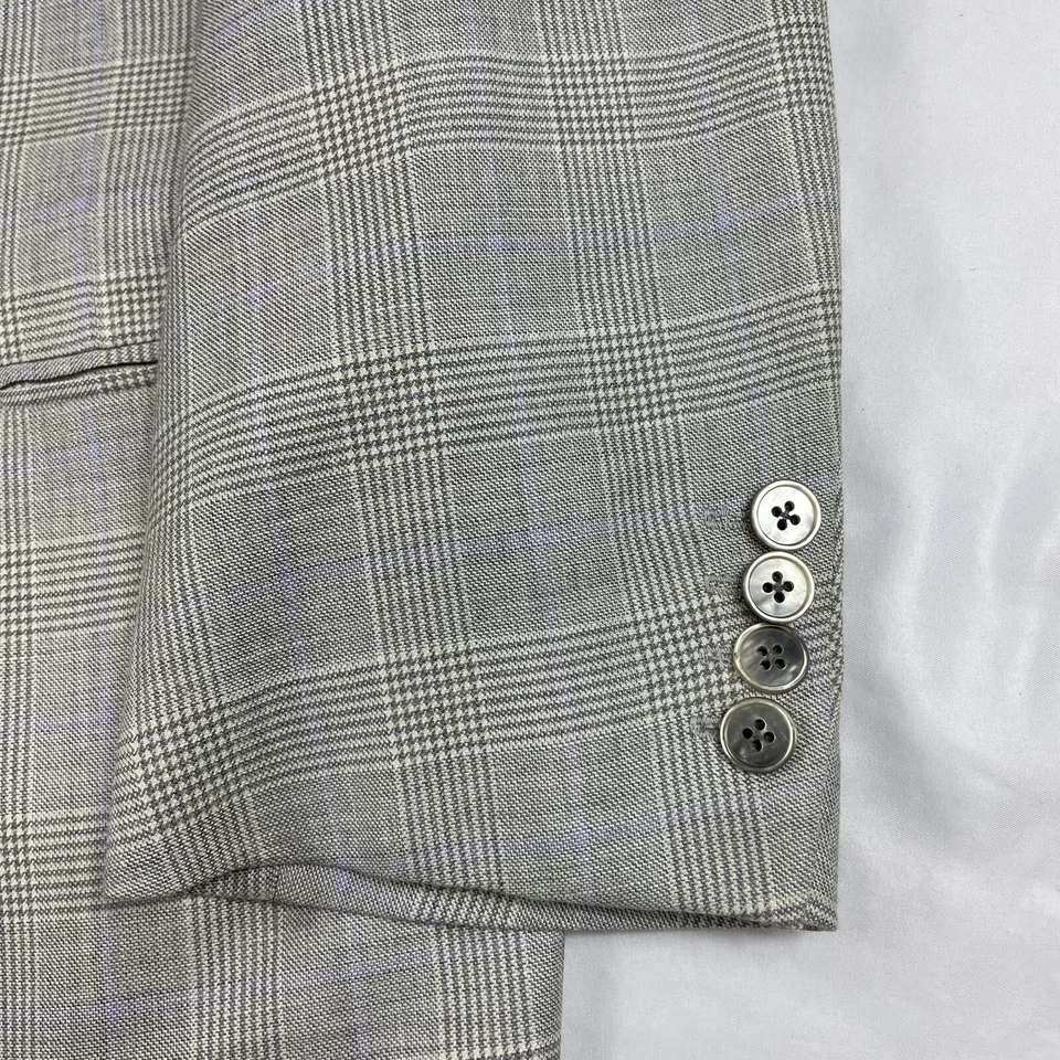 Blazer Belvest Lana Lino Seda Gris Lavanda Cuadros Lavanda MOP Botón 46L Foto 2 de 4