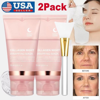 2 Pack Collagen Overnight Wrapping Peel Off Facial Mask Renewal Night Skin Care