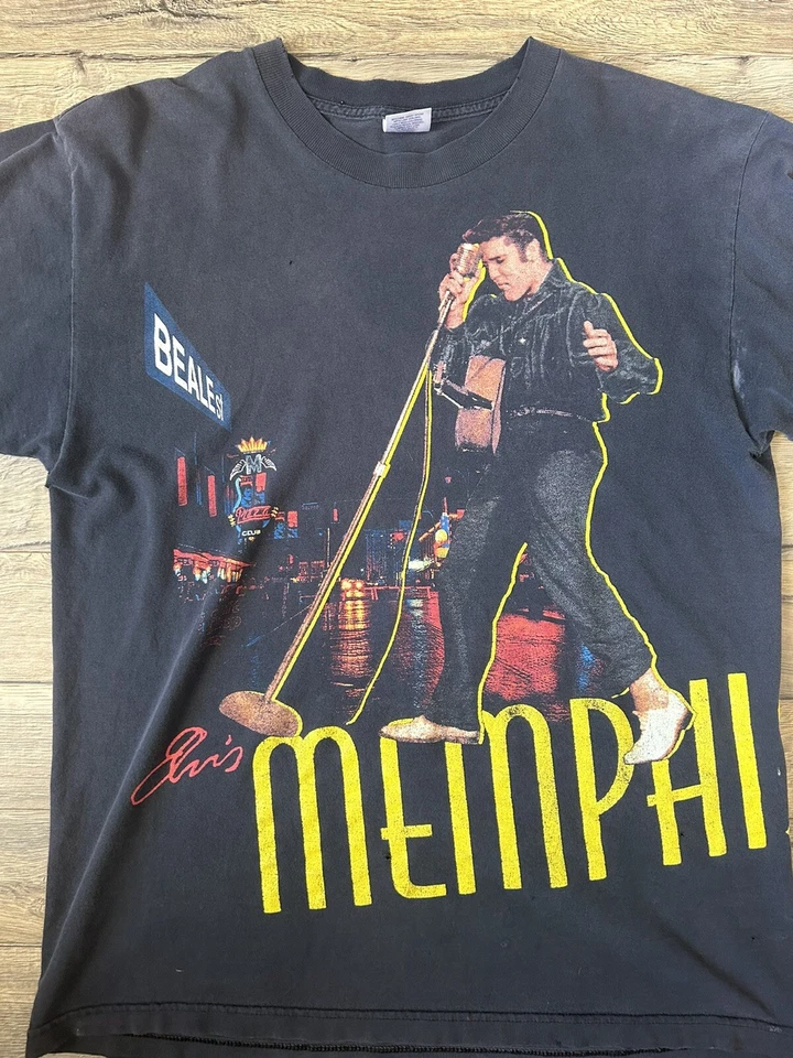 Vintage 90s Elvis Presley Rock Band T Shirt Mens L Single Stitch Double Sided - Image 2 of 4