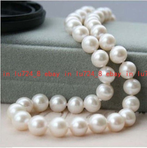 Modeschmuck 9-10 mm echte natürliche weiße Süßwasserperlen Halskette 18 Zoll - Bild 7 von 12