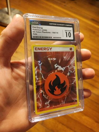 (POP 8) CGC 10 GEM MINT Pokemon Fire Energy Holo EX Holon Phantoms 106/110 Card