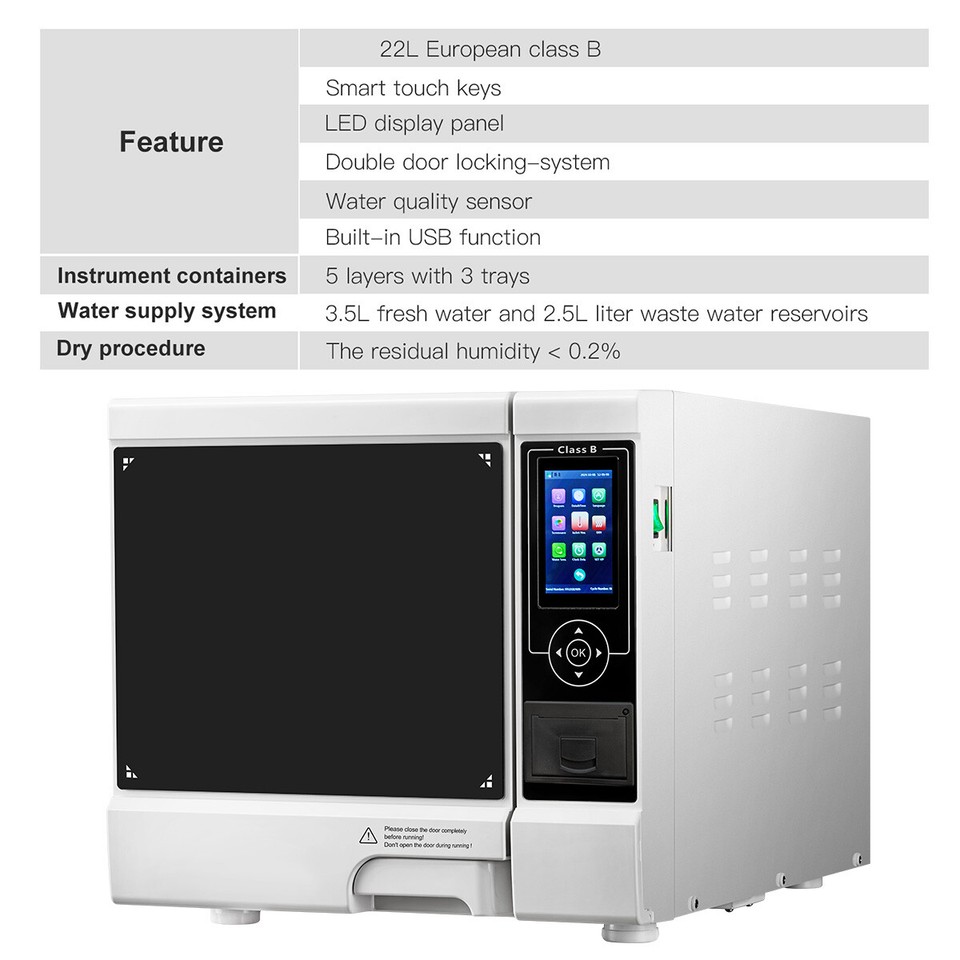 22L Class B Dental Lab Autoclave Steam Sterilizer With Built-in Printer - For Medical & Laboratory Use 6 thumbnail image