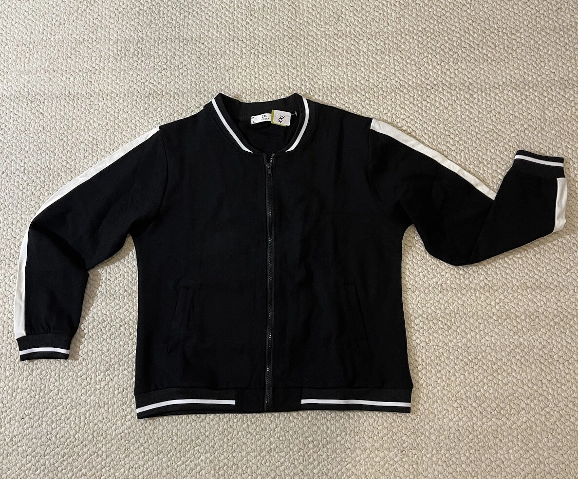 VETEMENTS Giacca Mumvone XL 2XL nera con zip davanti Varsity linea bianca tasche