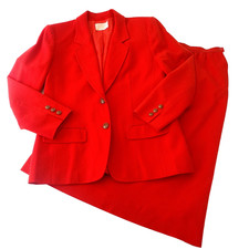 Vintage Pendleton Size 8 Blazer Skirt Suit 28" Waist Bright Red Pockets Read