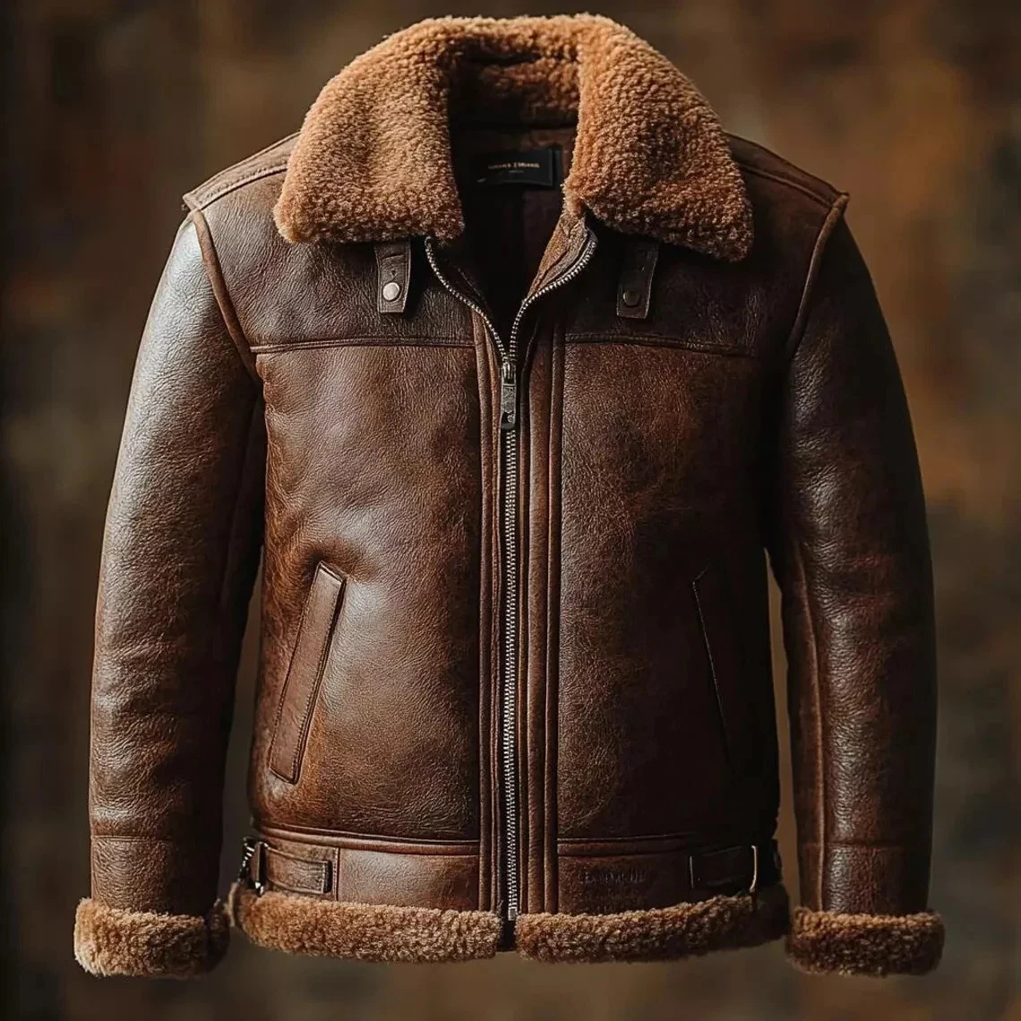Jimmy Leather Aviator Bomber Jacket With Shearling Collar