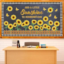 Sunflower Bulletin Board Decoration Spring Cutout Set with Butterflies Fences...