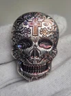 999 Silver Bullion 2 oz Pure Fine Art Bar Mexican Cross Skull Round Ingot Ounce