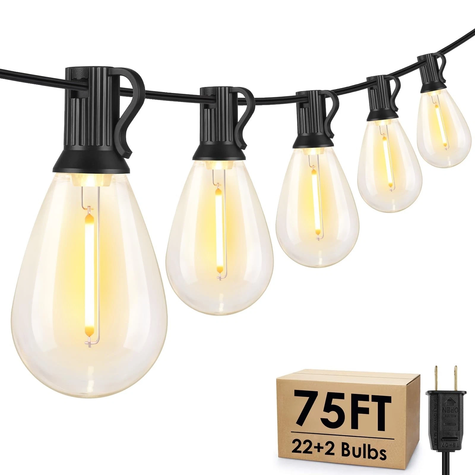 75FT LED Outdoor String Lights S11 Dimmable Patio Light, with 22+2 Waterproof...